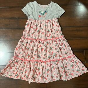 Mini Boden Embroidered Pink and Gray Girls Maxi Dress